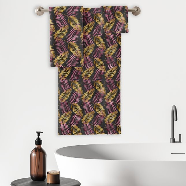 Tropical Palm Leaf Fronds Motif Black Pink Gold (Créateur téléchargé)