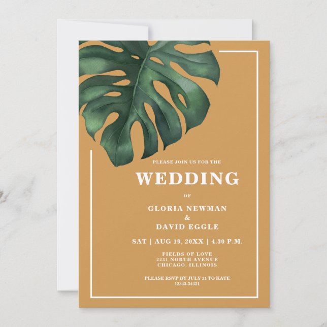 Tropical Palm Leaf Monstera Wedding Invitation (Devant)