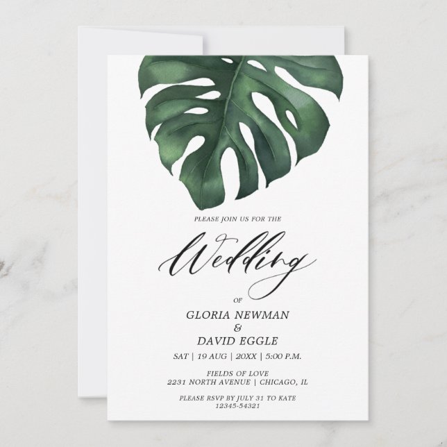 Tropical Palm Leaf Monstera Wedding Invitation (Devant)