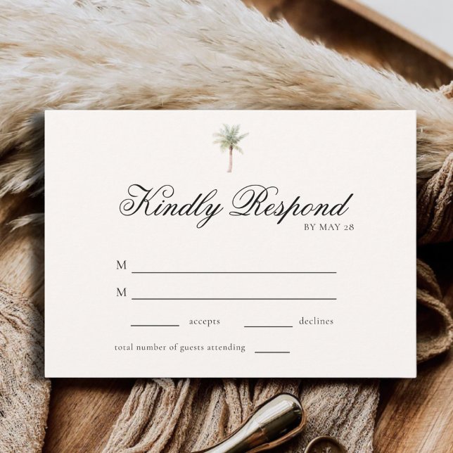 Tropical Palm Tree Elegant Minimalist Wedding RSVP (Créateur téléchargé)