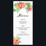 Tropical Paradise Foliage Mariage Menu Réception<br><div class="desc">Notre carte de dîner mariage Island Paradise est parfaite pour un mariage ou un événement à thème de plage, île ou nautique. Doté de fleurs d'hibiscus roses et coralliennes et de feuilles de palmiers en aquarelle. Ce menu peut être utilisé pour une réception de mariage, un dîner de répétition ou...</div>