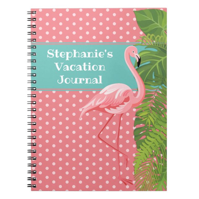 Tropical Pink Flamingo Polka Dot Vacation Journal (Devant)