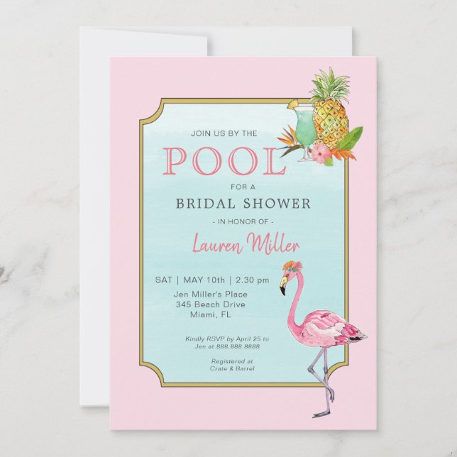 Tropical Poolside Bridal shower Invitation (Devant)