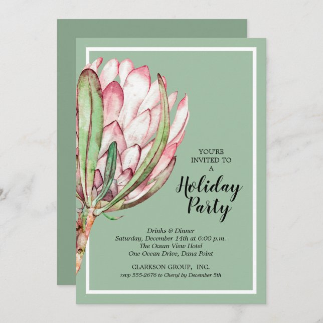 Tropical Protea Holiday Christmas Party Invitation (Devant / Derrière)