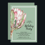 Tropical Protea Holiday Christmas Party Invitation<br><div class="desc">Une belle peinture à la main rose protéa floraison fleurie sur un arrière - plan vert menthe,  cette invitation est un changement fabuleux par rapport aux invitations traditionnelles fêtes de Noël. Parfait pour une touche tropicale à votre célébration. CORRESPONDRE des articles dans notre magasin.</div>
