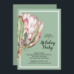 Tropical Protea Holiday Christmas Party Invitation<br><div class="desc">Une belle peinture à la main rose protéa floraison fleurie sur un arrière - plan vert menthe,  cette invitation est un changement fabuleux par rapport aux invitations traditionnelles fêtes de Noël. Parfait pour une touche tropicale à votre célébration. CORRESPONDRE des articles dans notre magasin.</div>