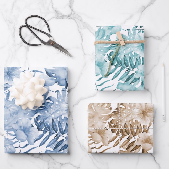 Tropical Purple Blue Cream Floral Feuille Annivers (Recto)