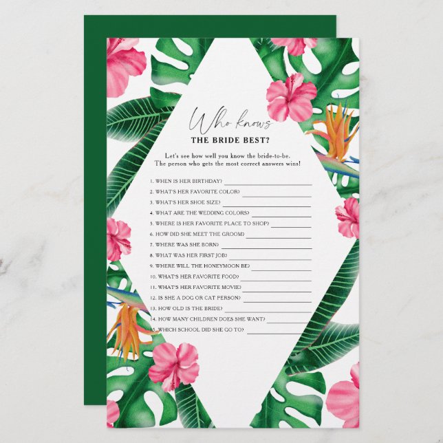 Tropical - Qui connaît la mariée meilleur jeu (Devant / Derrière)