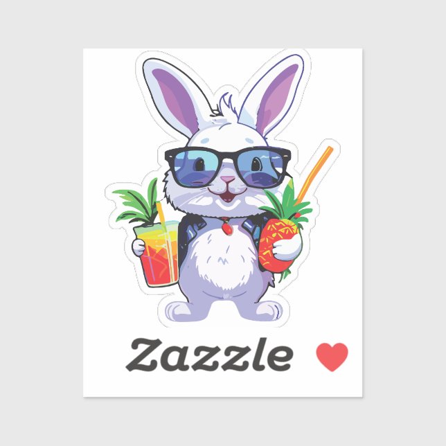Tropical Rabbit Sticker with Pineapple and Sunglas (Feuille)