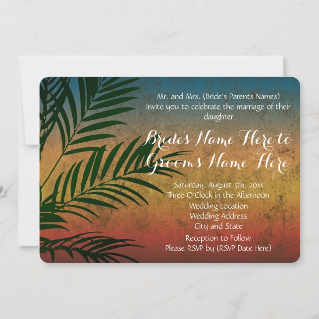Tropical Rainbow Beach Palm Wedding Invitations (Devant)