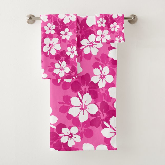 Tropical Rouge Violet blanc Hibiscus Motif de fleu (En situation)