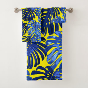 Tropical Royal Bleu Jaune Monstera Jungle Feuilles