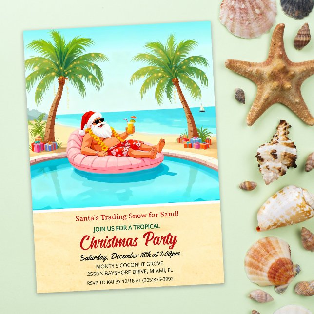 Tropical Santa Christmas Pool Party Invitation (Créateur téléchargé)