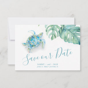 Tropical Save the Date Watercolor Sea Turtle