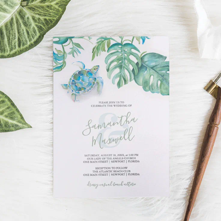 Tropical Sea Turtle Watercolor Wedding Invitation Zazzle.fr