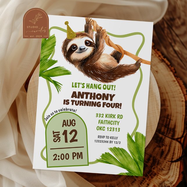 Tropical Sloth Birthday Invitation (Créateur téléchargé)