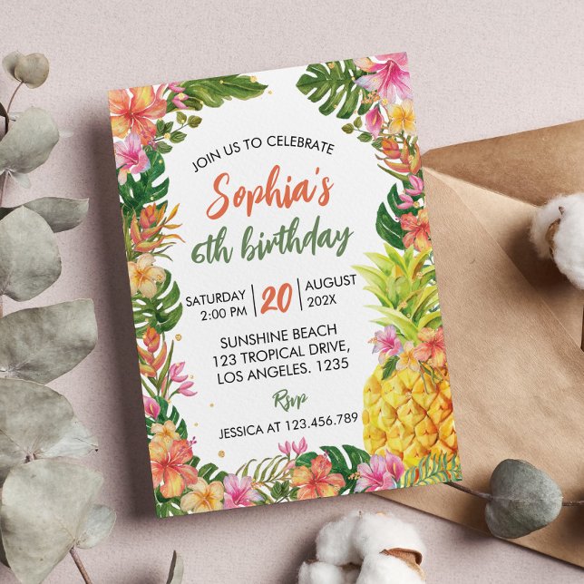 Tropical Summer Floral First Birthday Invitation (Créateur téléchargé)