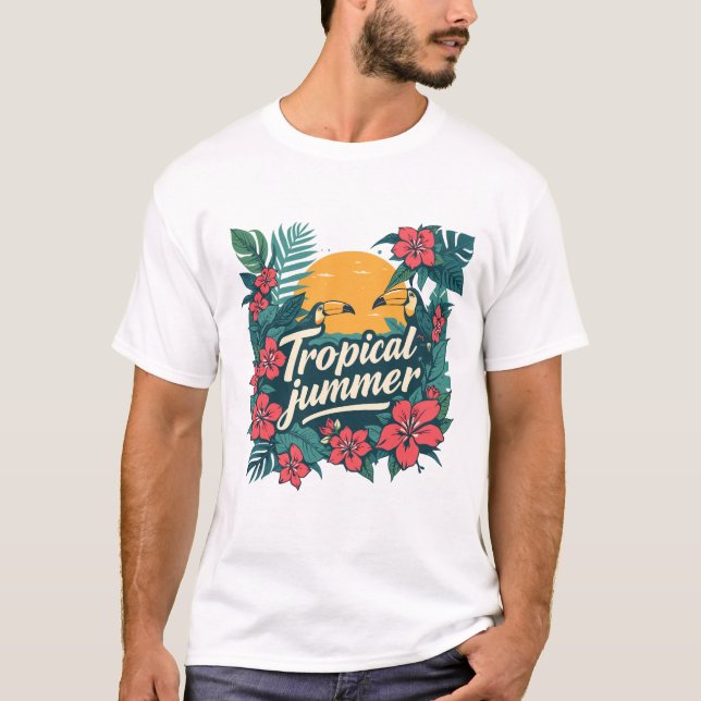Tropical Summer Vibes T-Shirt – Retro Jungle Desig (Devant)