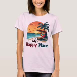 Tropical Sunset Beach Happy Place T-Shirt femme