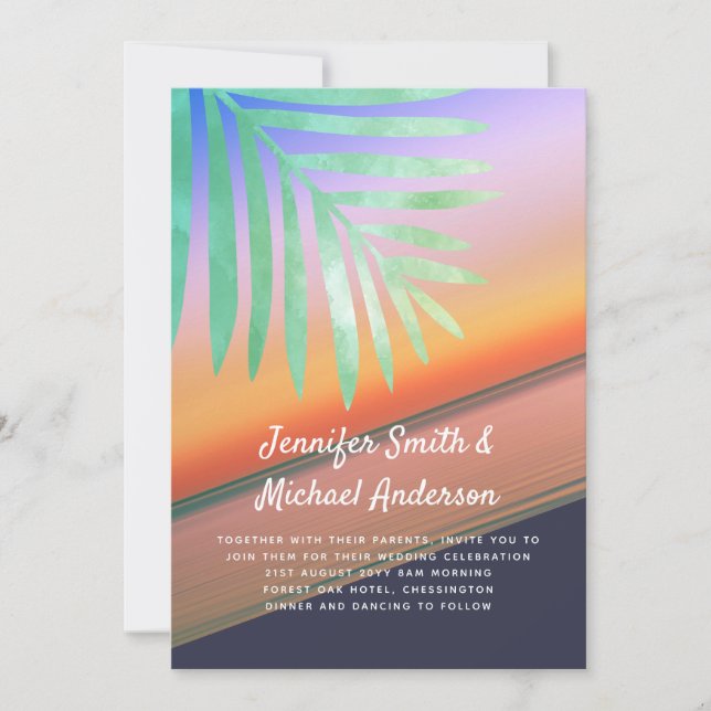 Tropical Sunset Beach Mariage Invitations Budget (Devant)