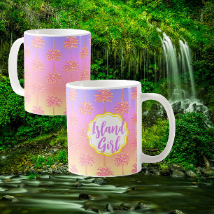 Tropical Sunset Island Girl Palm Rose Mug