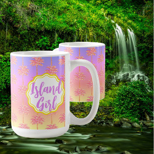 Tropical Sunset Island Girl Palm Rose Mug