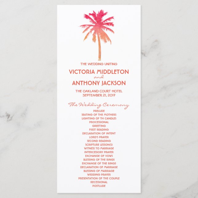 Tropical Sunset Palm Tree Beach Wedding Programme (Devant)