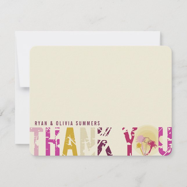 Tropical Sunset Palm Trees Photo Mariage Merci (Devant)