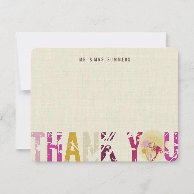 Tropical Sunset Palm Trees Photo Mariage Merci (Devant)