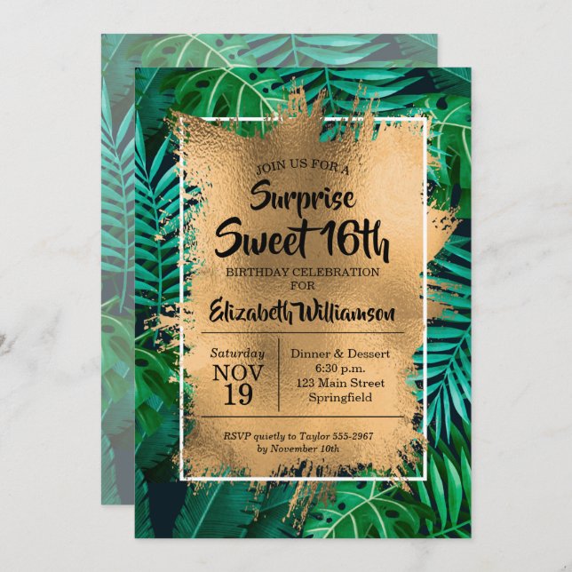 Tropical Sweet 16e anniversaire Invitations (Devant / Derrière)