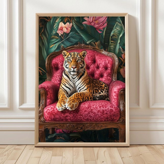 Tropical Tiger on Pink Sofa Poster Eclectic Tiger  (Créateur téléchargé)