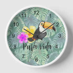 Tropical Toucan Pura Vida Design Horloge murale