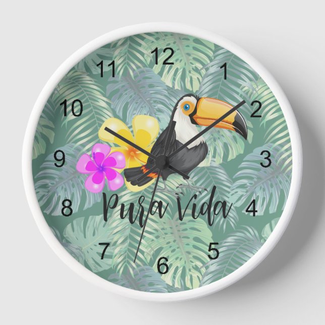 Tropical Toucan Pura Vida Design Horloge murale (Recto)