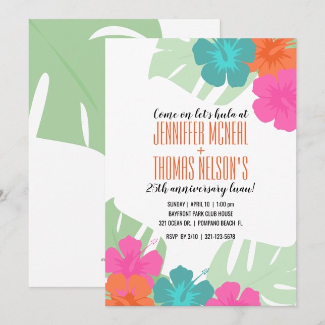 tropical tout MARIAGE ANNIVERSAIRE luau invitation (Devant / Derrière)