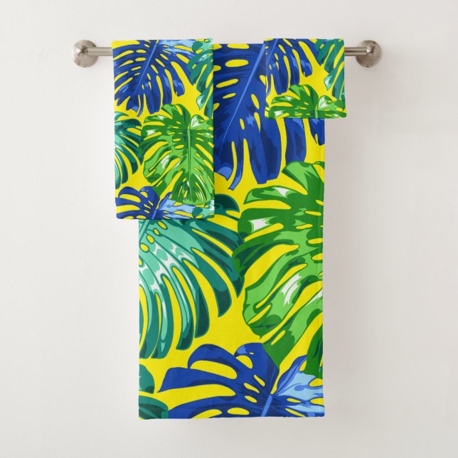 Tropical Vert Bleu Jaune Monstera Jungle Feuilles (En situation)