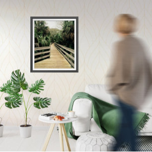 Tropical Walk Pier Palm Trees Poster encadré
