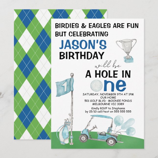Trou De Golf En Une Invitation Anniversaire (Devant / Derrière)