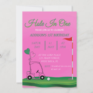 Trou en un Golf 1ère fille Anniversaire Invitation