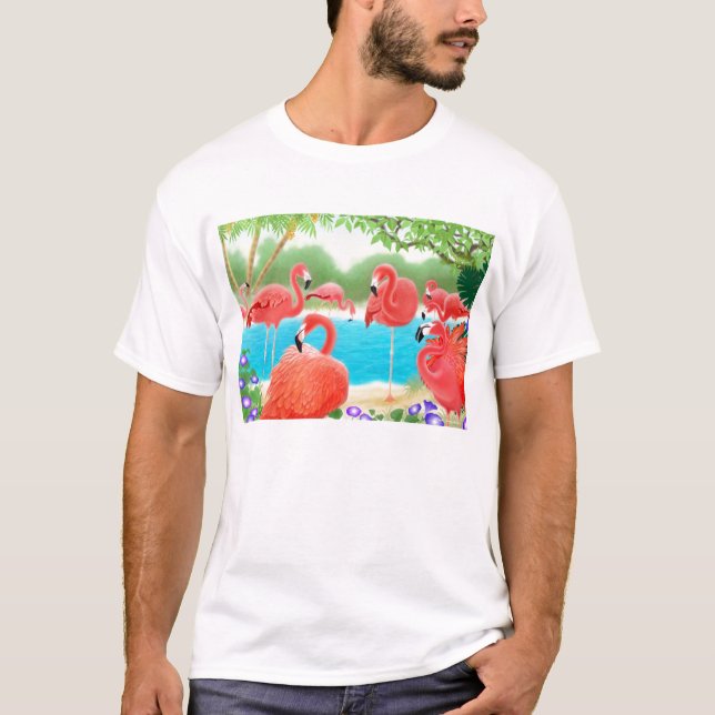 Troupeau de T-shirt rose de Flamants roses (Devant)