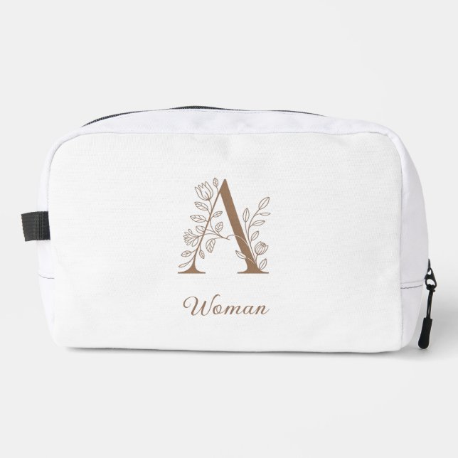 Trousse De Toilette A Woman – Elegant Floral Monogram Gold Makeup Pouc (Recto)