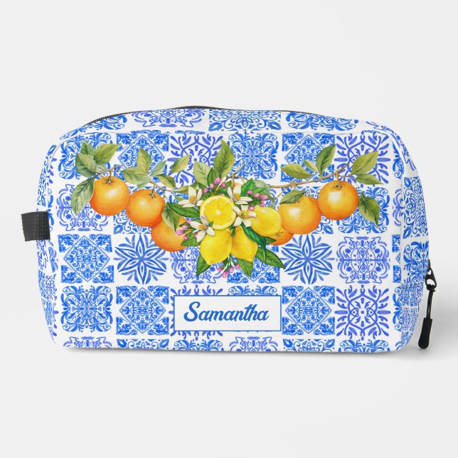 Trousse De Toilette Acitrus bleu sicilien jaune azulejo méditerranéen (Recto)