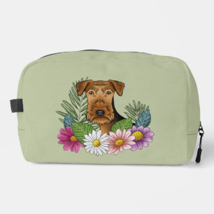 Trousse De Toilette Airedale Terrier Et Fleurs D'Été Colorées Vert