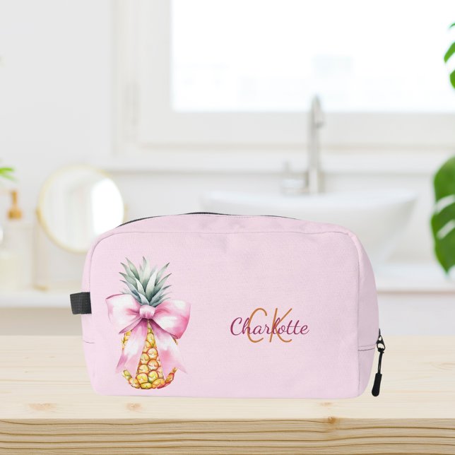 Trousse De Toilette Ananas à ruban rose monogramme tropical (Créateur téléchargé)