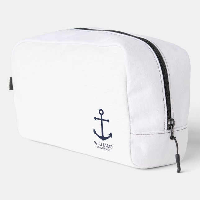 Trousse De Toilette Ancre Bleue marine Nautique Groomsmen personnalisé (Coin droit)