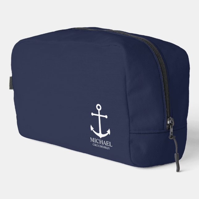 Trousse De Toilette Ancre Bleue marine Nautique Groomsmen personnalisé (Coin droit)