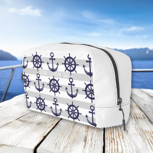 Trousse De Toilette Ancre de bateau personnalisée bleu marine et roue