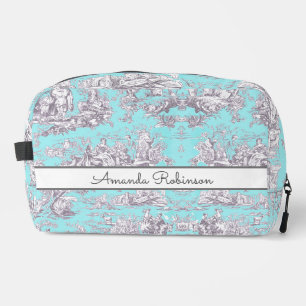Trousse De Toilette Aqua vintage fleuri bleu toile de jouy monogramme