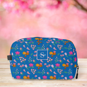 Trousse De Toilette Aquarelle Abeille & Fleurs Sauvages Roses Monogram