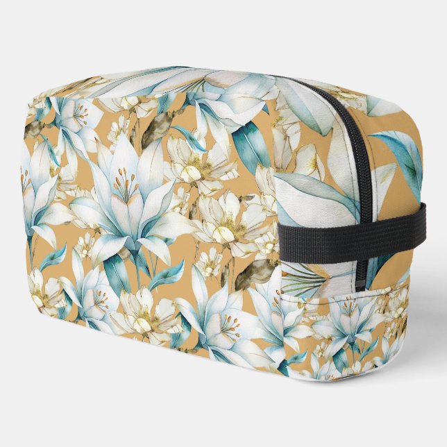 Trousse De Toilette Aquarelle botanique bleu blanc lily floral (Coin gauche)