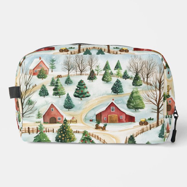 Trousse De Toilette Aquarelle Hiver Paysage rustique avec Fir Trees (Recto)